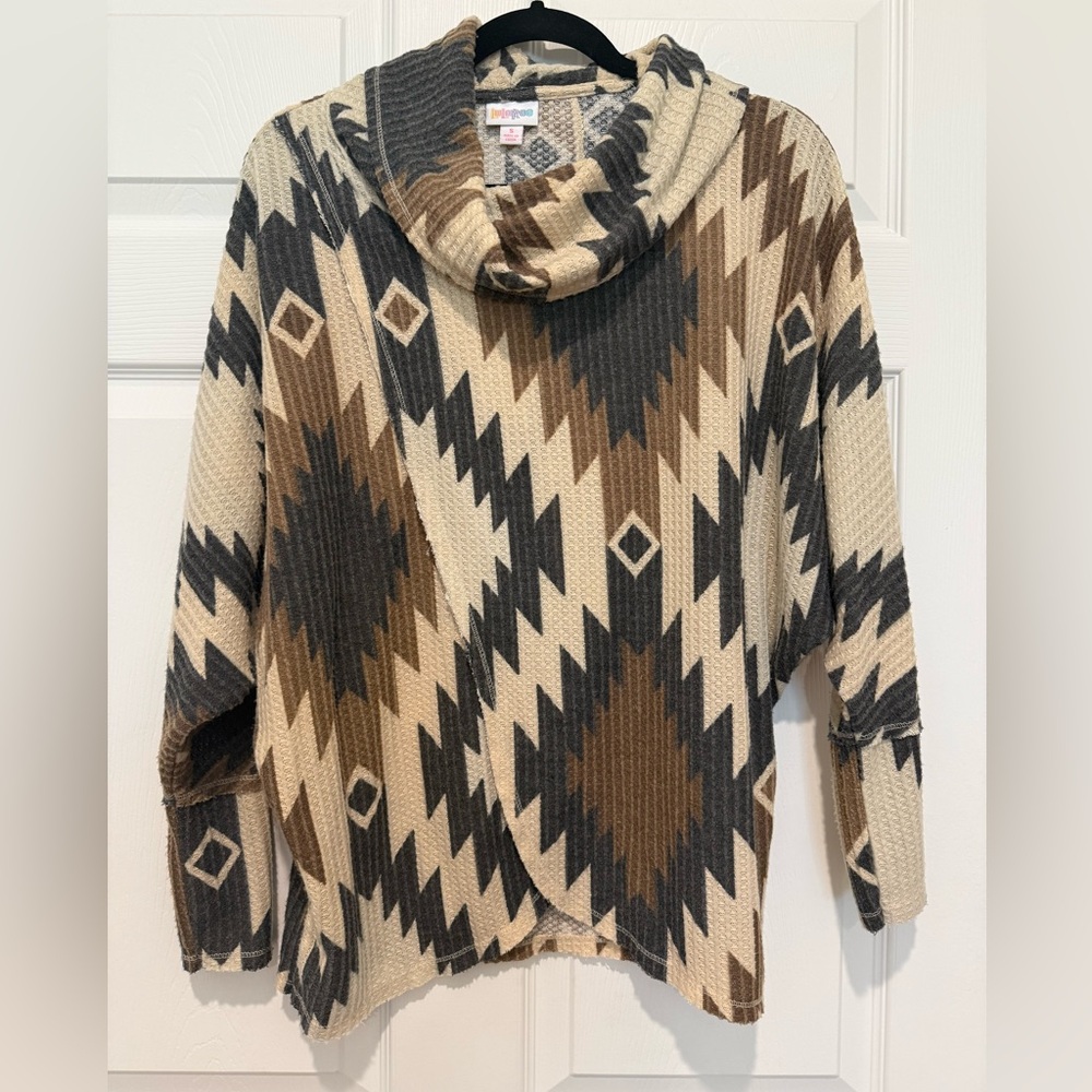 LuLaRoe Kristen Brown and Cream Geometric Aztec Cowl Neck Sweater